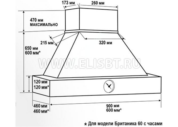 Vialona Cappe вытяжка Британика 900 с часами мощ 900 дуб/бел.муар