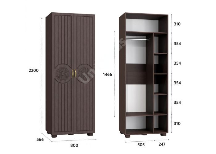 Монблан, Шкаф для одежды  МБ-26К венге/орех шоколадный