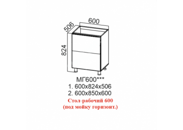 Лофт, МГ600 Стол-рабочий 600 (под мойку горизонтальный)