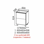 Лофт, СГ600я2 Стол-рабочий 600 (горизонтальный 2 ящика)