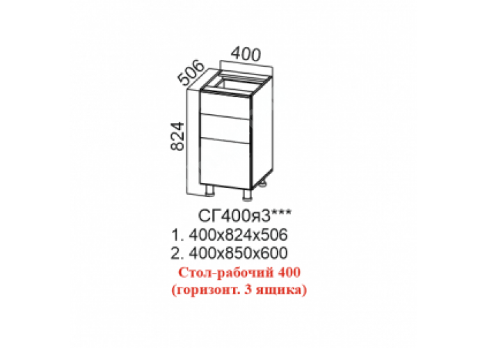 Лофт, СГ400я3 Стол-рабочий 400 (горизонтальный 3 ящика)