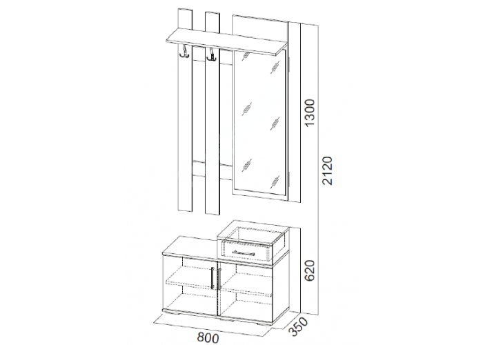 Прихожая №3, Вешалка с зеркалом 0,8 м