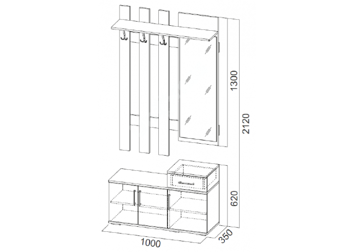 Прихожая №3, Вешалка с зеркалом 1,0 м