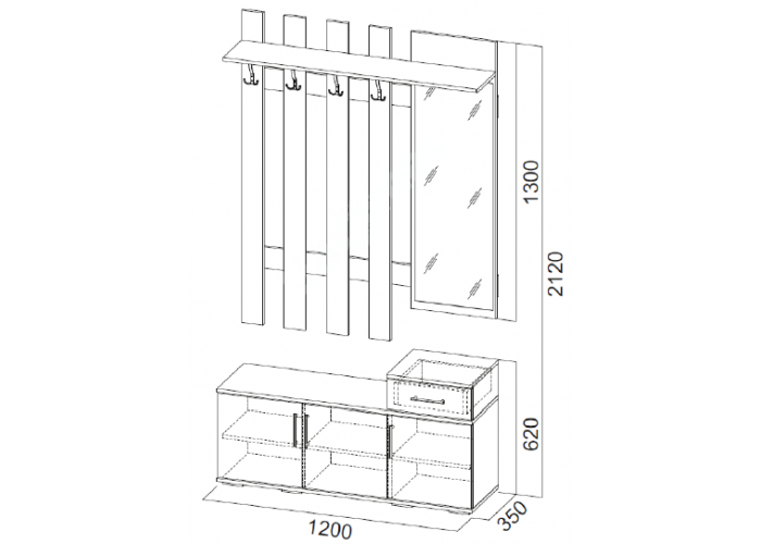Прихожая №3, Вешалка с зеркалом 1,2 м