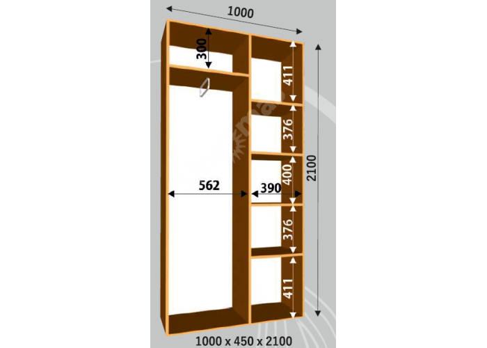 Шкаф-купе Сенатор ДД / 1000*450*2100 мм
