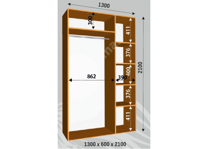 Шкаф-купе Сенатор ДЗ / 1300*600*2100 мм