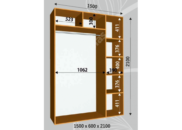 Шкаф-купе Сенатор ДД / 1500*600*2100 мм