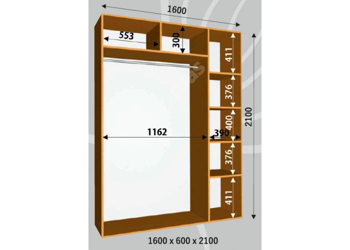 Шкаф-купе Сенатор ДД / 1600*600*2100 мм