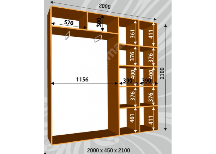 Шкаф-купе Сенатор ДД / 2000*450*2100 мм
