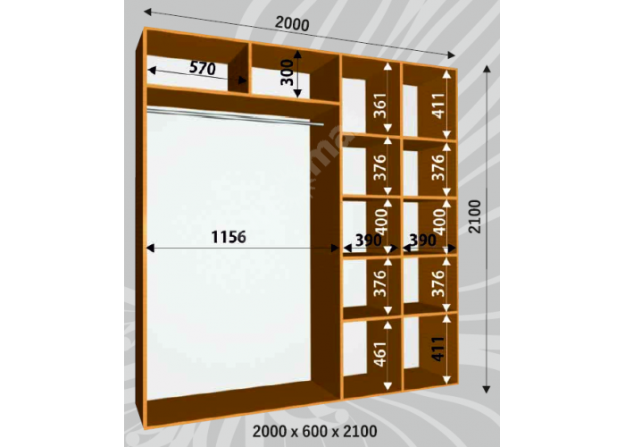 Шкаф-купе Сенатор ЗЗ / 2000*600*2100 мм