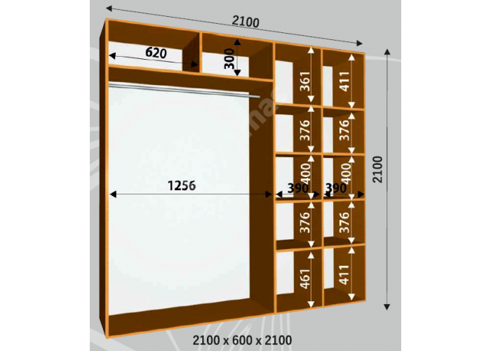 Шкаф-купе Сенатор ДД / 2100*600*2100 мм