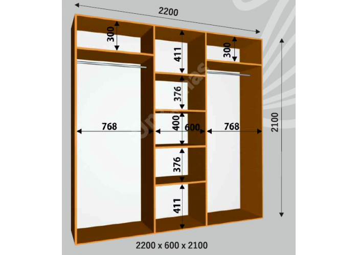 Шкаф-купе Сенатор ДЗД / 2200*600*2100 мм