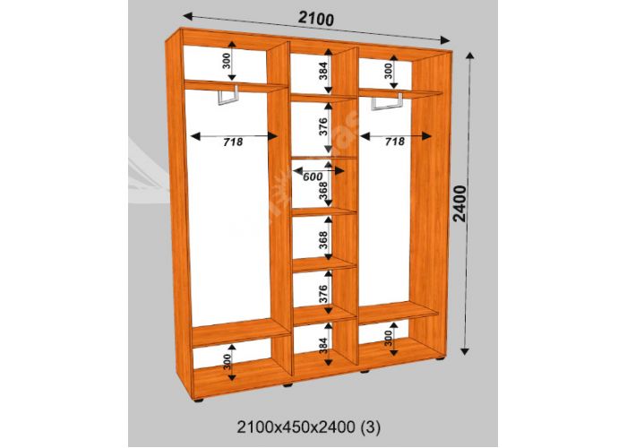 Шкаф-купе Сенатор Лакобель / 2100*450*2400 (3) мм