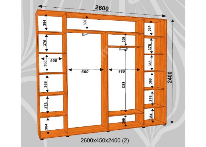 Шкаф-купе Сенатор Лакобель / 2600*450*2400 (2) мм