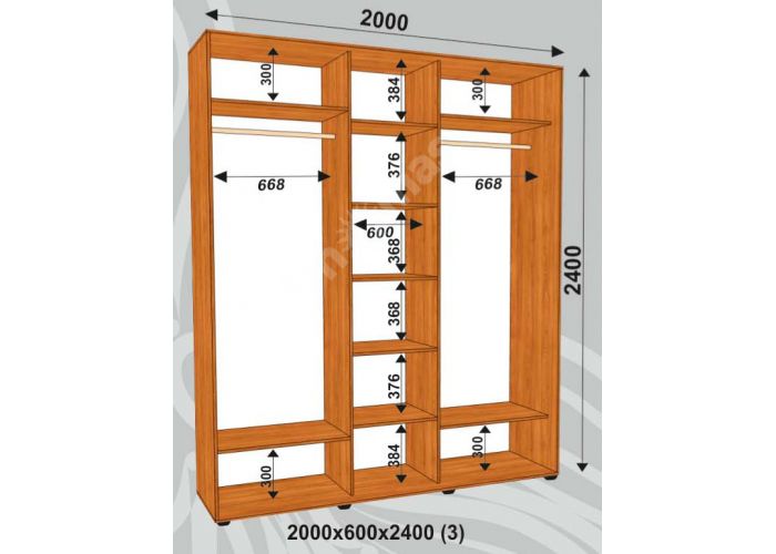 Шкаф-купе Сенатор Лакобель / 2000*600*2400 (3) мм