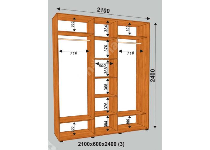 Шкаф-купе Сенатор Лакобель / 2100*600*2400 (3) мм